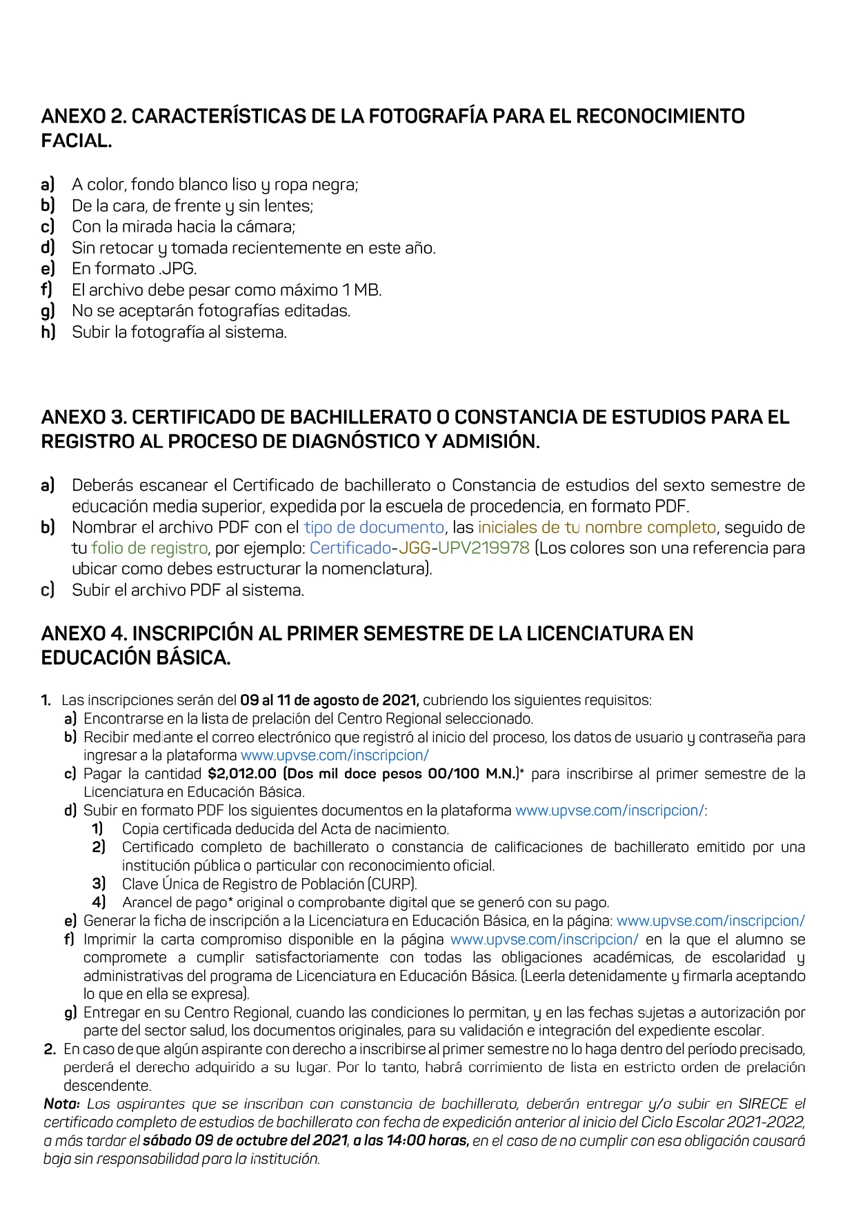 Convocatoria Licenciaturas 2021 Anexos