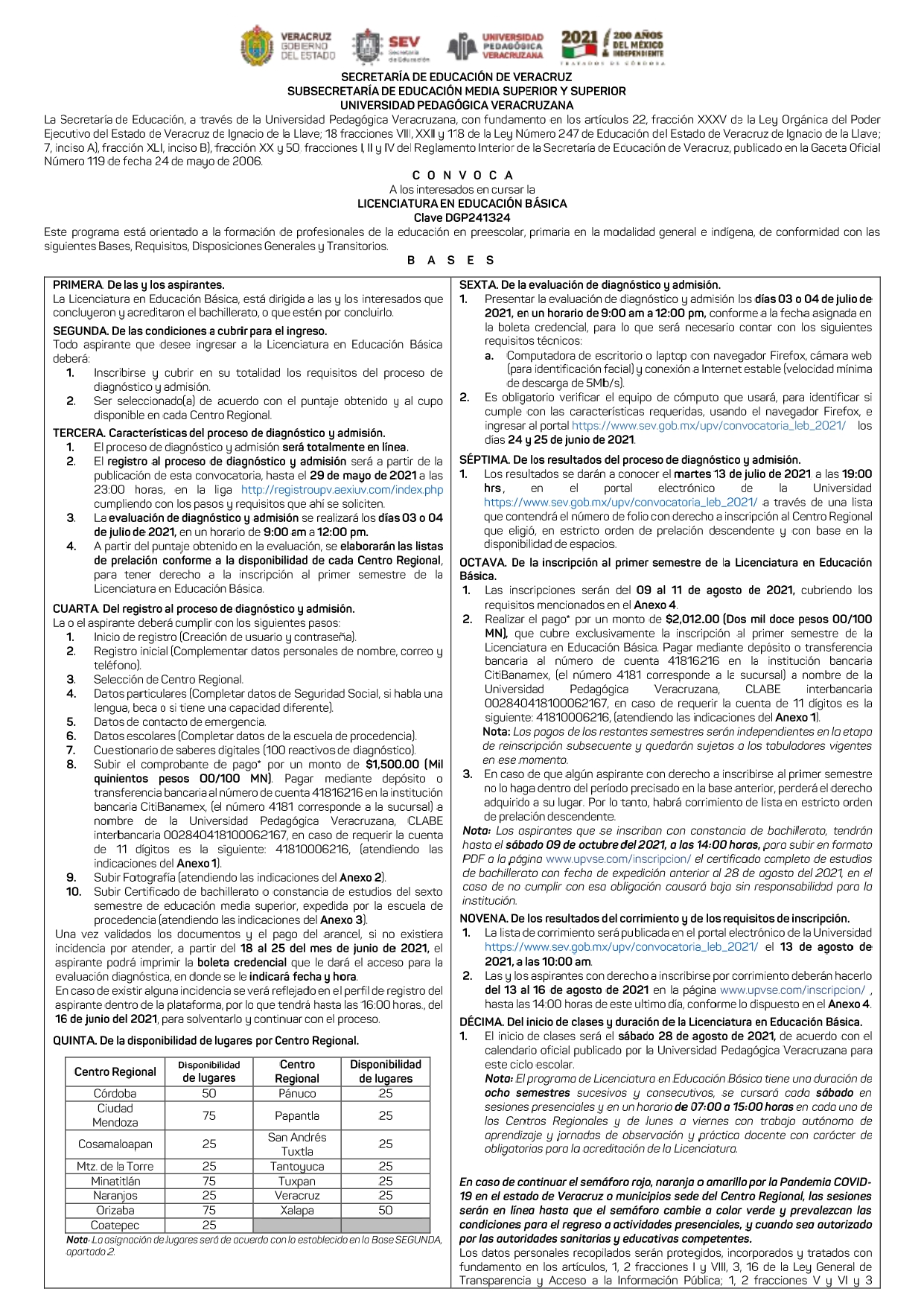 Convocatoria Licenciaturas 2021 Pag 1